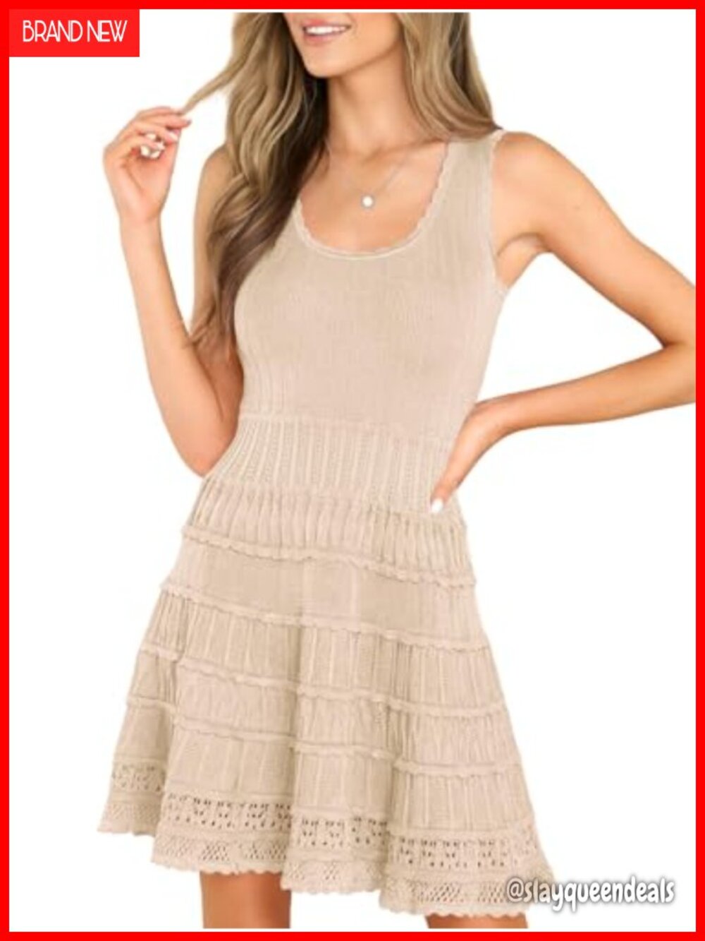 Womens Summer Mini Dress Knitted Crochet Tank Sundress